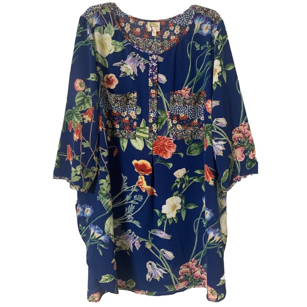 Fig And Flower Anthropologie Colorful Floral Hawaiian Boho Top Size 3X (C13)